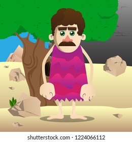 Cartoon caveman standing. Vector illustration of a man from the stone age.