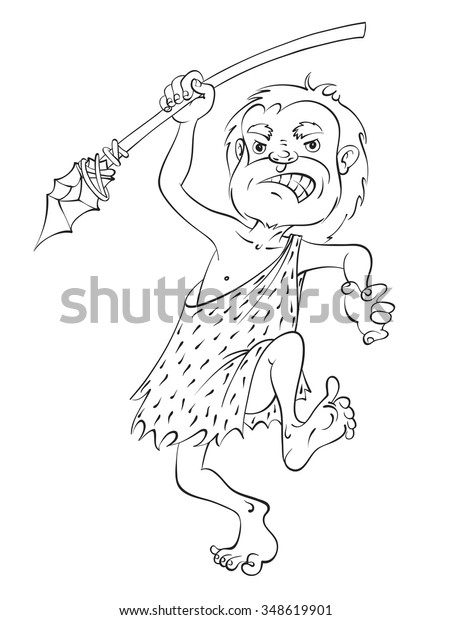 Cartoon Caveman Throwing Spear Vector Illustration Stock Vector ...