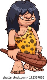 Cartoon caveman. Vector clip art illustration with simple gradients. All in a single layer.