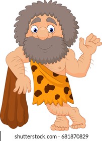 Cartoon caveman waving hand