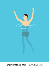 Cartoon CCharacter Swimming or Diving Guy Person Concept Element Flat Design Style. Vector illustration of Sport Summer Vacation