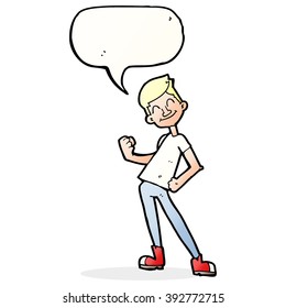 caricatura que celebra al hombre con burbuja de habla