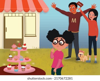 diseño vectorial de la escena de la celebración de dibujos animados, con fondo azul