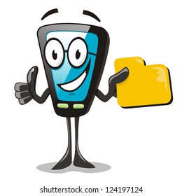 Cartoon cellphone with computer folder