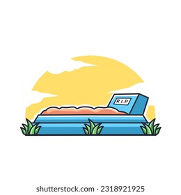 cartoon cemetery with tombstones.vector illustration grieving on white background