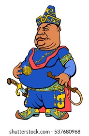 Cartoon Central Asian Sultan. Vector illustration.