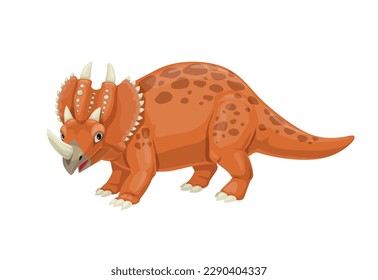 Cartoon Centrosaurus dinosaur character. Prehistoric animal, , extinct lizard or reptile funny mascot. Mesozoic era herbivorous dinosaur with horns and skin frill isolated vector cute personage