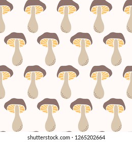 Cartoon cep mushroom doodle. Hand drawn vector illustration of edible food fungi . Seamless Repeat Pattern.