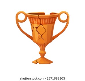 Cartoon ceramic ancient broken vase museum. Mediterranean culture amphora cracked ceramic pot. Roman artifact broken clay vase isolated vector or ancient Greek archeology museum damaged wine vessel