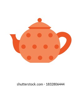 Cartoon Keramik Teekocher Symbol. Orangefarbener Teekessel im flachen Design