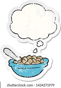 cartoon cereal bowl with thought bubble as a distressed worn sticker