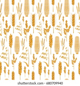 Cartoon Cereals Grain Background Pattern Agricultural Symbol Flat Design Style for Organic Eco Products. Vector illustration