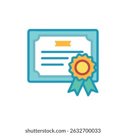 Cartoon certificate with ribbon and award seal illustration
