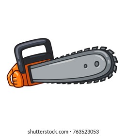Cartoon chainsaw illustration, comic style vector drawing isolated on whte background.
