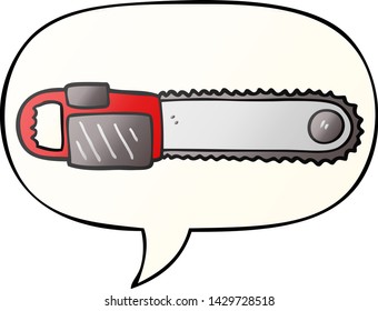 cartoon chainsaw with speech bubble in smooth gradient style