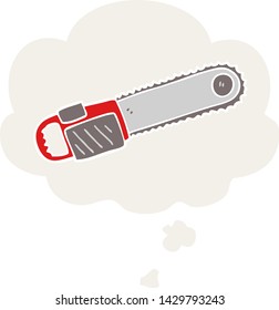 cartoon chainsaw with thought bubble in retro style
