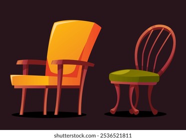 Cartoon chairs furniture home room interior elements isolated set. Vector graphic design illustration