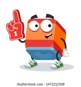 cartoon chalk for snooker billiards character mascot with the number 1 one sports fan hand glove on a white background
