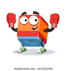 cartoon chalk for snooker billiards mascot in red boxing gloves on white background