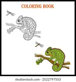 Cartoon chameleon for coloring book