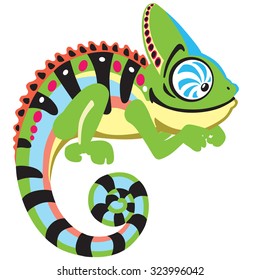 cartoon chameleon  lizard ,  side view image isolated on white