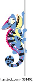 cartoon chameleon lizard. Side view isolated image