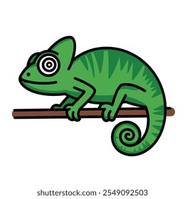 Cartoon Chameleon on Branch Illustration