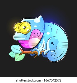 Cartoon Chameleon Vector Illustration Suitable For Greeting Card, Poster Or T-shirt Printing.