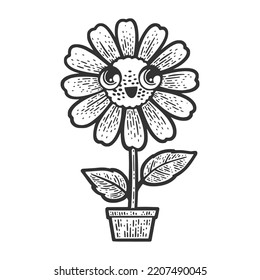cartoon chamomile daisy flower sketch engraving vector illustration. Scratch board imitation. Black and white hand drawn image.