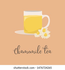 Cartoon chamomile tea isolated vector illustration.