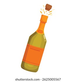 Cartoon champagne bottle is popping its cork, spraying its bubbly contents everywhere