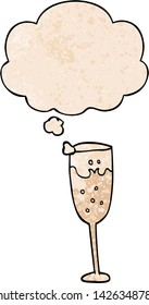 cartoon champagne glass with thought bubble in grunge texture style