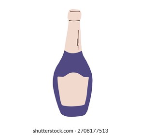 Cartoon Champaign Weinflasche Vektorgrafik. Alkoholgetränk zu Weihnachten, Geburtstag, Hochzeit 