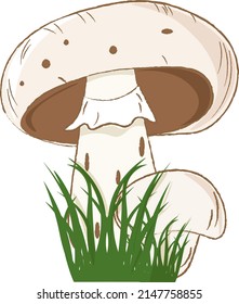 cartoon champignon mushroom in the grass