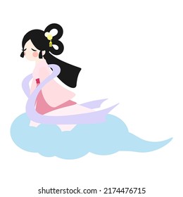 Cartoon Chang'e character design. Asian moon goddess of mid-autumn festival fairytale story. Isolated on white background, flat design, vector, illustration, EPS10