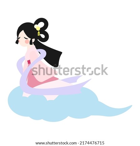 Cartoon Chang'e character design. Asian moon goddess of mid-autumn festival fairytale story. Isolated on white background, flat design, vector, illustration, EPS10