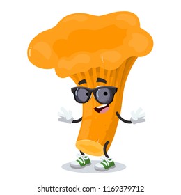 cartoon chanterelle character mascot in black sunglasses on a white background