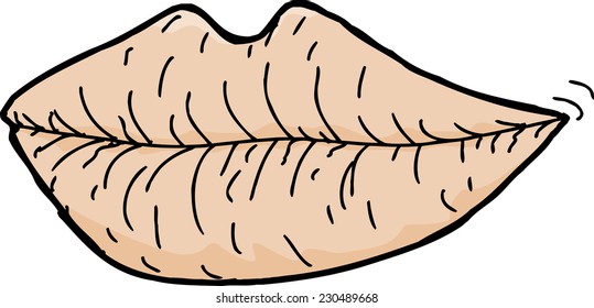 Cartoon of chapped lips on white background