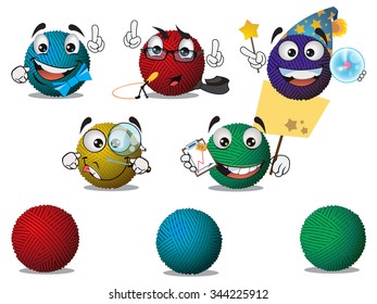 Cartoon charachter knitting ball, vector illustration of knitting ball