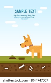 Cartoon charachter little dog looking for a bone. Vector flat illustration