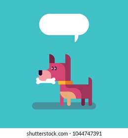 Cartoon charachter little dog with speech bubble. Vector flat illustration