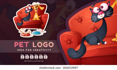 Cartoon character adorable animal cat and dog