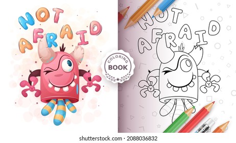 Cartoon character adorable animal monster - coloring book
