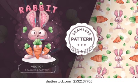 Cartoon character adorable animal rabbit - seamless pattern. Vector eps 10