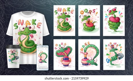 Cartoon character adorable animal snake.