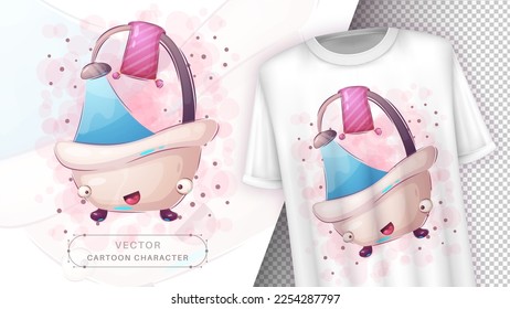 El personaje de la caricatura adorable baño, ilustración infantil de estilo dibujada a mano. Vector eps 10