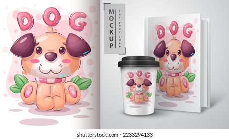 Cartoon character adorable dog, pretty animal idea for print t-shirt, poster and kids envelope, postcard. Cute hand drawn style puppy. Vector eps 10