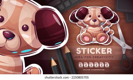 Cartoon character adorable dog, pretty mushroom idea for print t-shirt, poster and kids envelope, postcard. Cute hand drawn style puppy. Vector eps 10