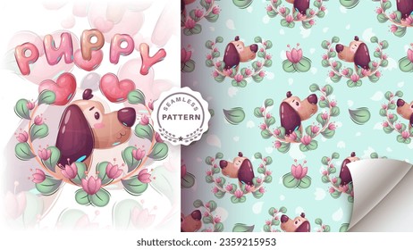 Cartoon character adorable dog, pretty animal idea for print t-shirt, poster and kids envelope, postcard. Cute hand drawn style puppy. Vector eps 10