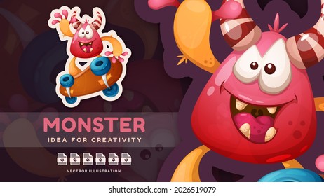 Cartoon character adorable horror monster - cute sticker